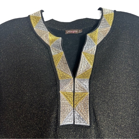 🌺J. McLaughlin 3/4 Sleeve Metallic Tunic in Black / Gold Size Medium🌺 - Picture 3 of 6